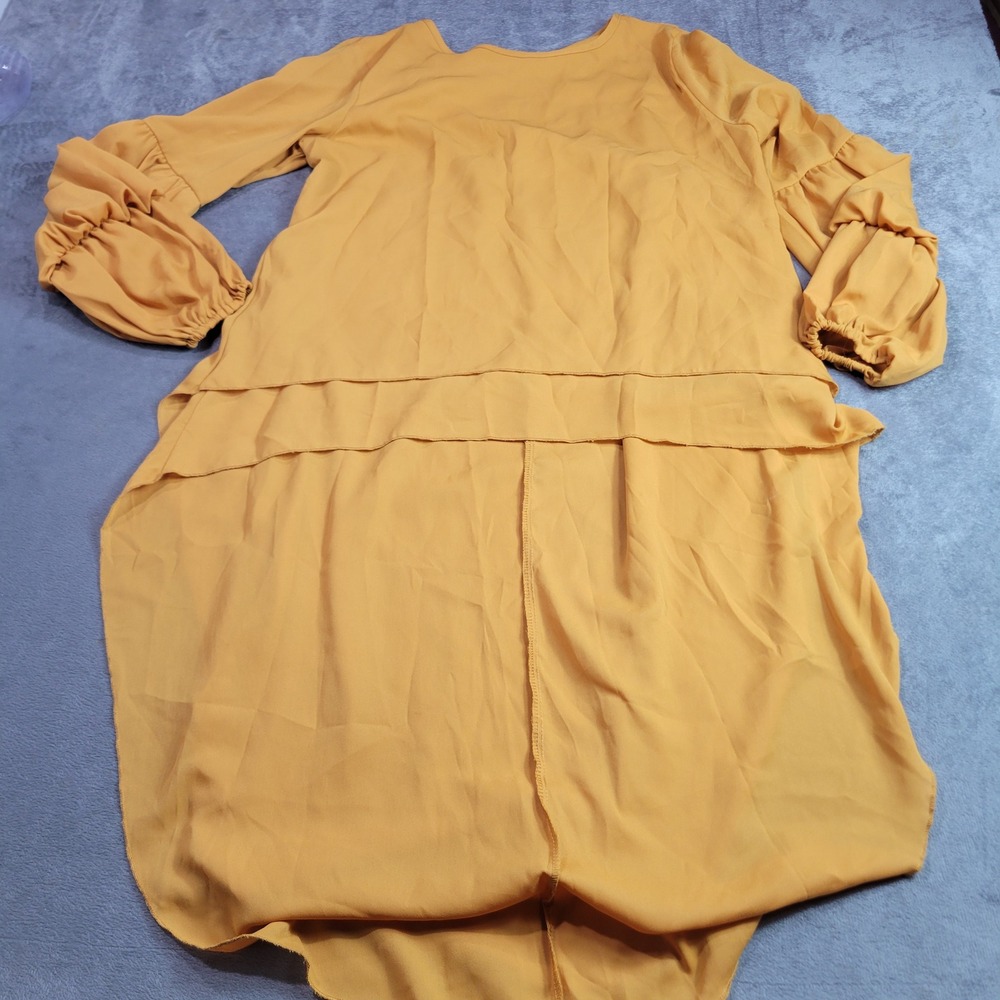 PRETTYGARDEN Tunic Blouse Women L Mustard Yellow High Low Tiered Ruffle Boho Top